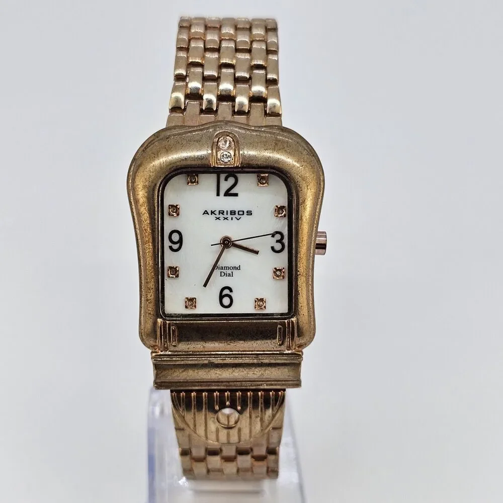 Akribos XXIV Women Watch 32MM Horseshoe White Dial Rose Gold Band 8